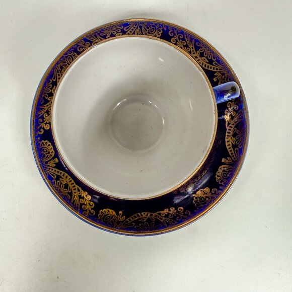 Lomonosov Imperial Porcelain LFZ Cobalt Blue Gold Floral Trim Cup & Saucer - Picture 2 of 8